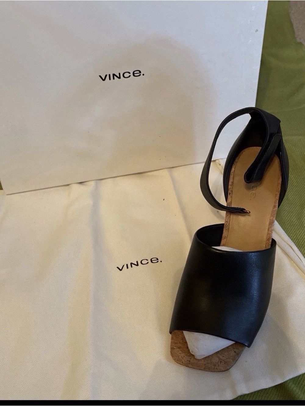 Vince Black Leather Open-Toe Cork Platform Slingback